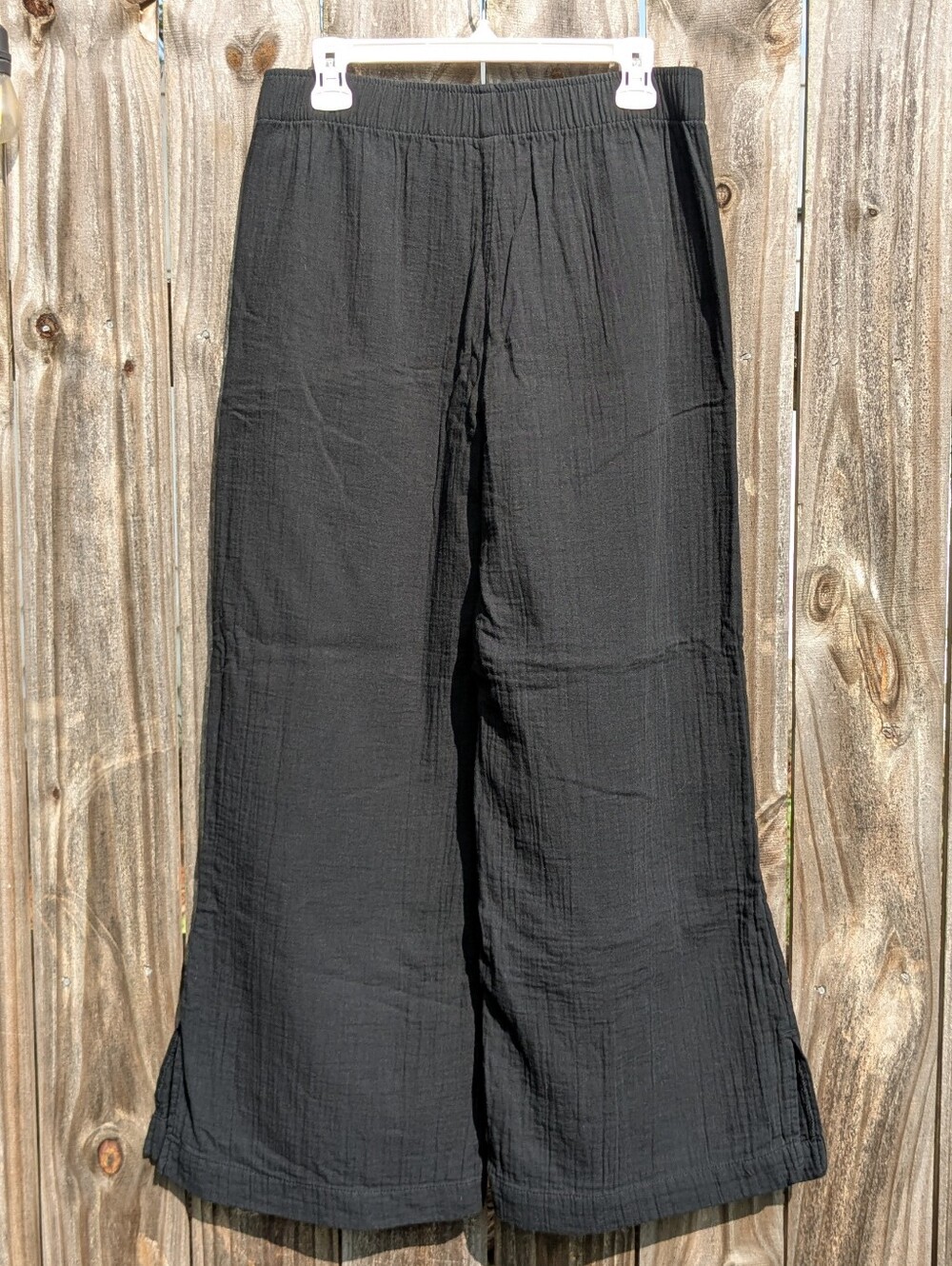 Old Navy Demi Wide Leg High Rise Crinkle Cotton Black Pant Medium - Picture 2 of 14